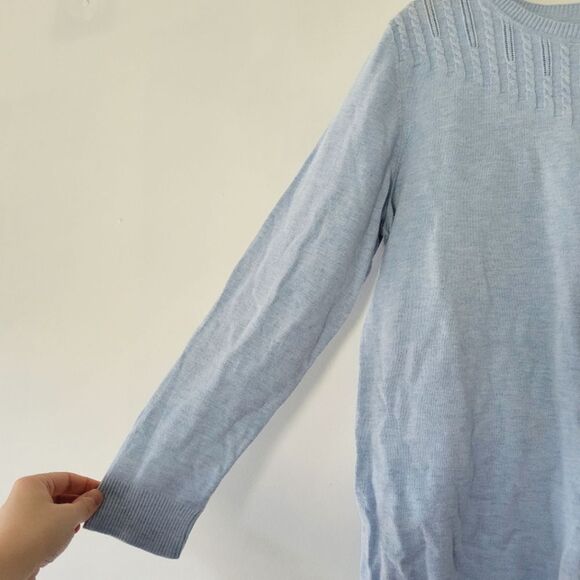 Talbots Cotton Blend Light Blue Knit Sweater Cable Yoke L - Picture 4 of 6